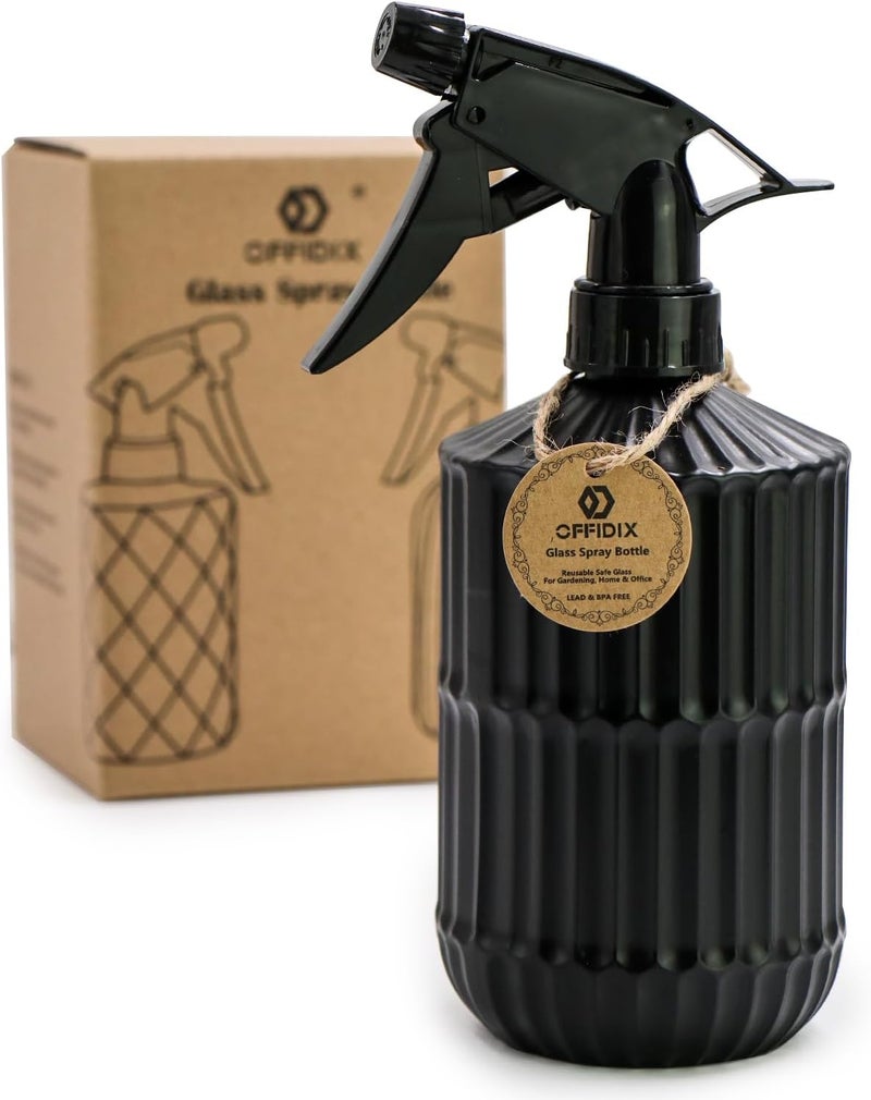 OFFIDIX Glass Spray Bottle, Pressure Watering Can, Indoor Plant Mister, Adjustable Nozzle Watering Glass 0.45L/15.22oz Spray Bottle for Garden Plants Cleaning Solutions (Black) - Image 1